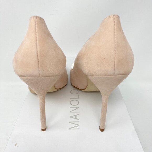 Manolo Blahnik BB 105 Pointy Toe Pump Suede Daim Nude Pumps - Picture 9 of 12